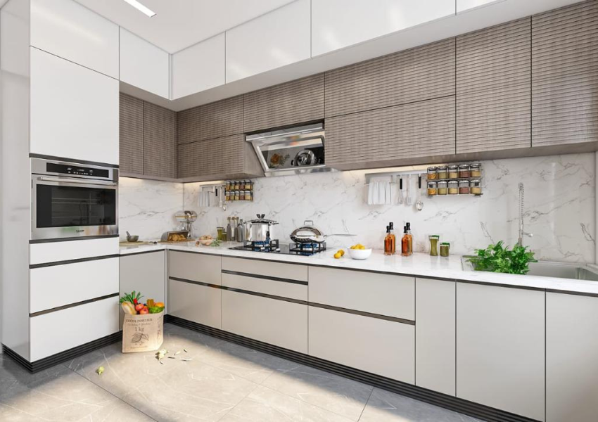 High quality modular kitchen Lucknow with durable cabinets and fittings