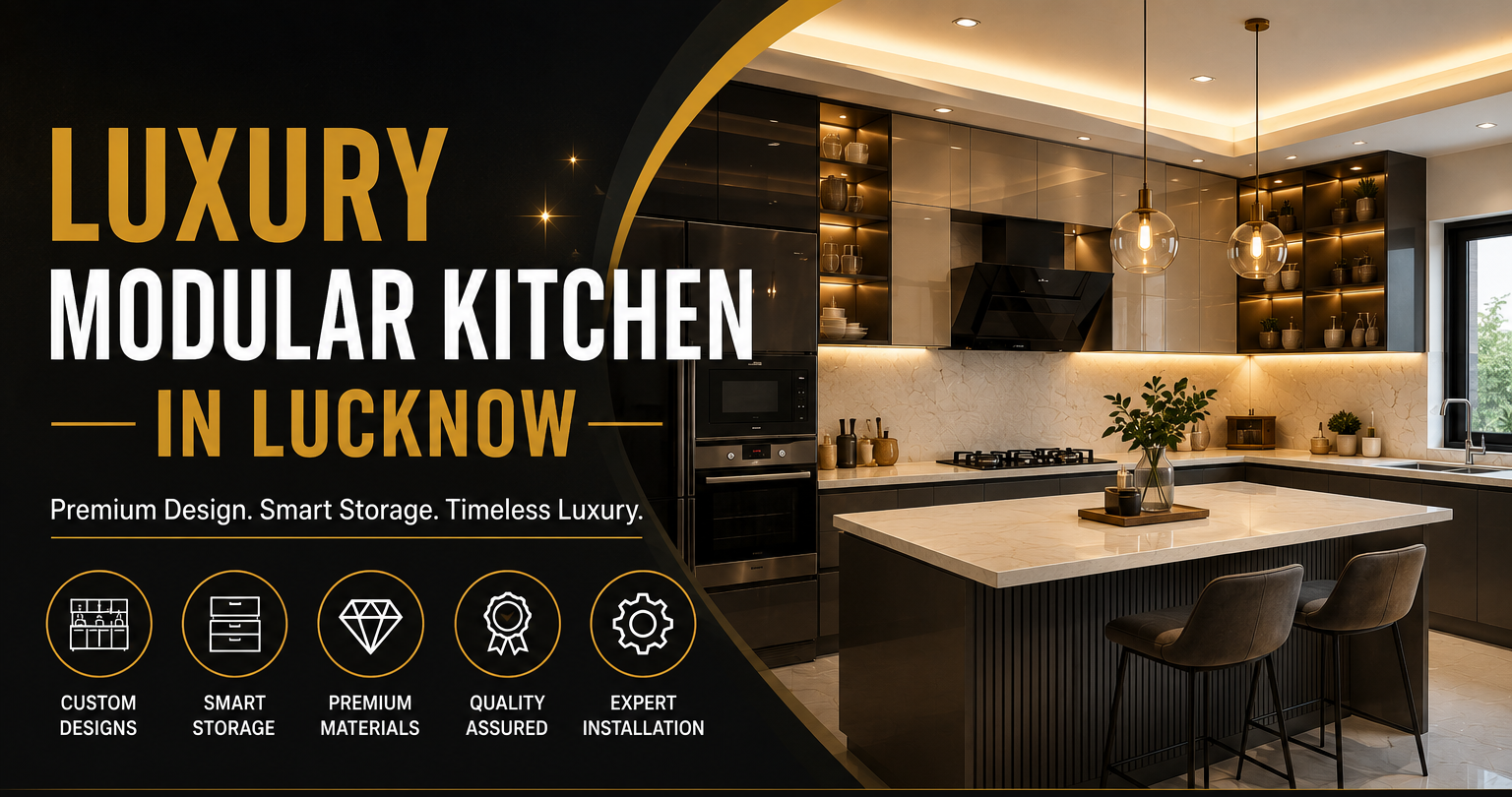 Luxury Modular Kitchen in Lucknow designed by Kaizen Interio Best Luxury Modular Kitchen in Lucknow Modern Luxury Modular Kitchen Design in Lucknow Premium Modular Kitchen by Kaizen Interio Lucknow Customized Luxury Modular Kitchen in Lucknow Luxury Kitchen Interior Design in Lucknow